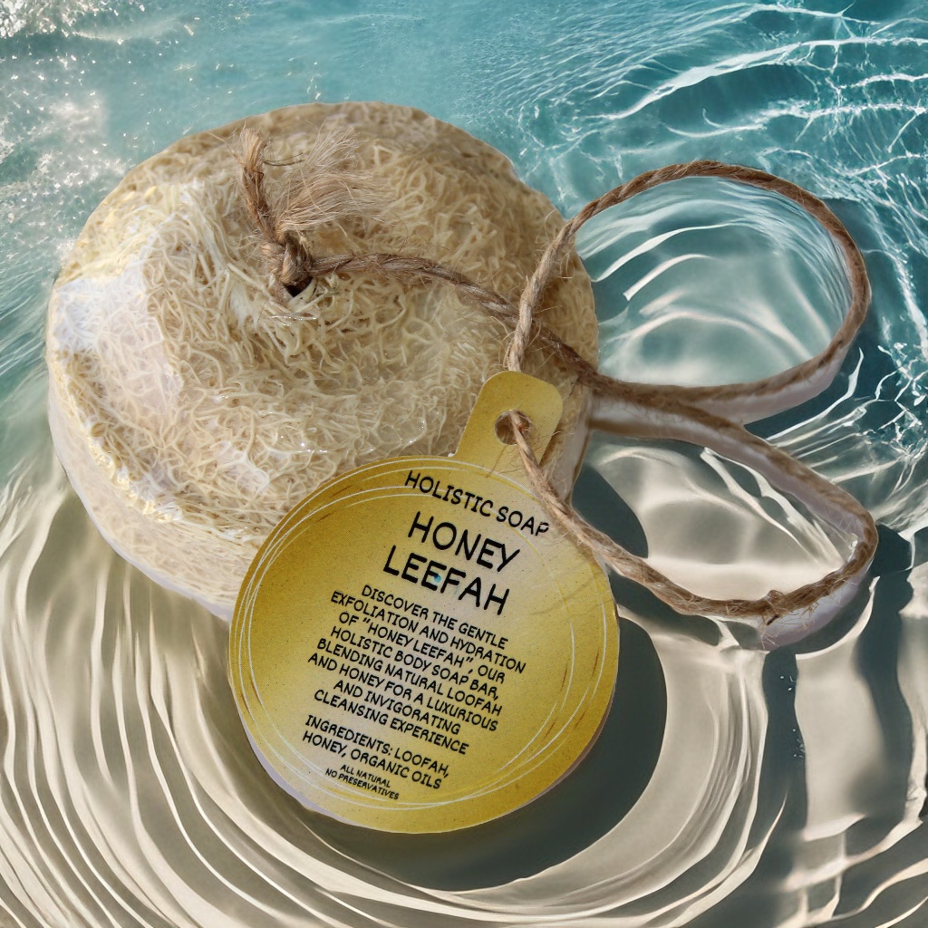 Honey Leefah Body Soap with Natural Loofah - Exfoliating & Hydrating Organic Bar with Honey
